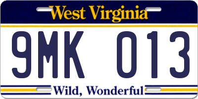 WV license plate 9MK013