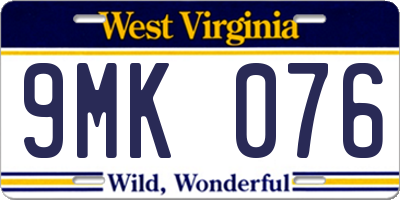 WV license plate 9MK076