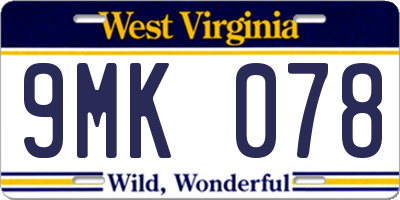 WV license plate 9MK078