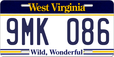 WV license plate 9MK086
