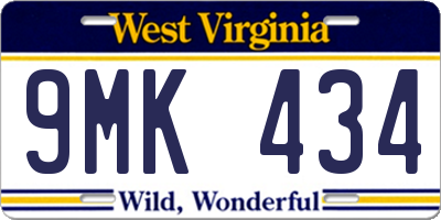 WV license plate 9MK434