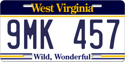 WV license plate 9MK457