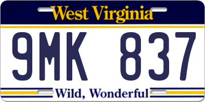 WV license plate 9MK837