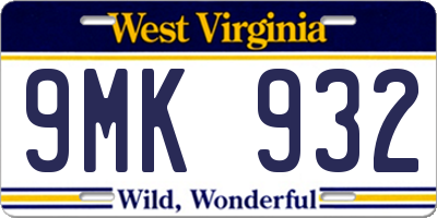 WV license plate 9MK932