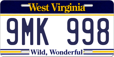 WV license plate 9MK998