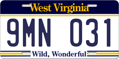 WV license plate 9MN031