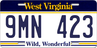WV license plate 9MN423