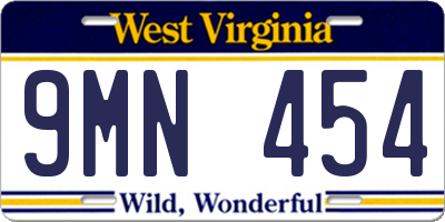 WV license plate 9MN454