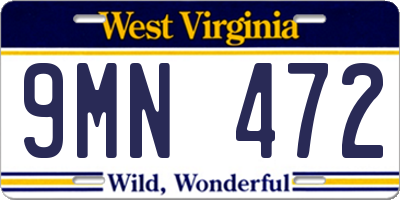 WV license plate 9MN472