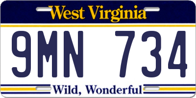 WV license plate 9MN734