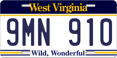 WV license plate 9MN910