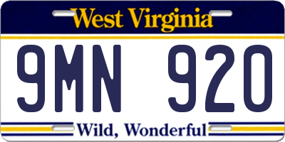 WV license plate 9MN920