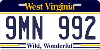 WV license plate 9MN992
