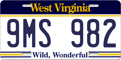 WV license plate 9MS982