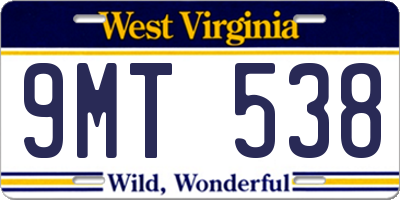 WV license plate 9MT538