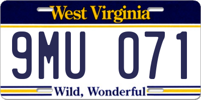 WV license plate 9MU071
