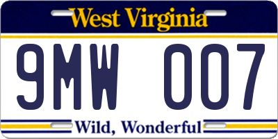 WV license plate 9MW007