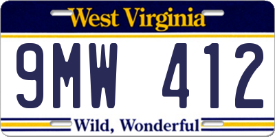 WV license plate 9MW412