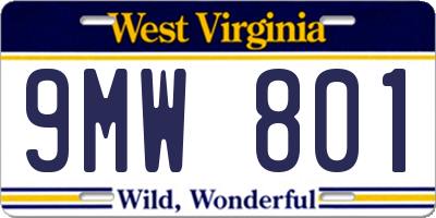 WV license plate 9MW801