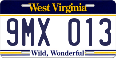 WV license plate 9MX013
