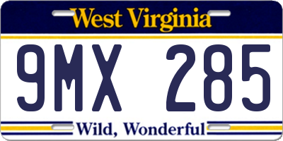 WV license plate 9MX285