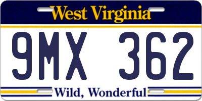 WV license plate 9MX362