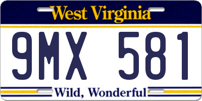 WV license plate 9MX581