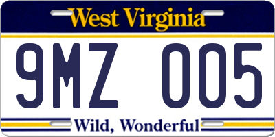 WV license plate 9MZ005