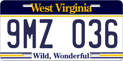 WV license plate 9MZ036