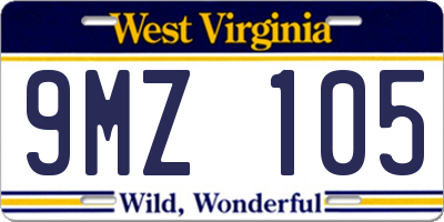 WV license plate 9MZ105