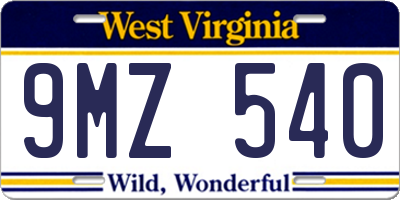 WV license plate 9MZ540