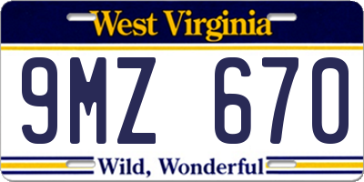 WV license plate 9MZ670