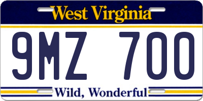WV license plate 9MZ700
