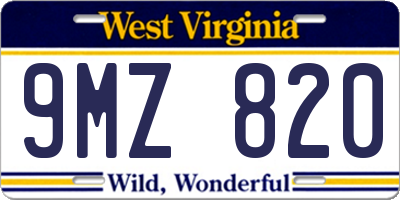 WV license plate 9MZ820