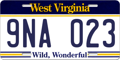 WV license plate 9NA023