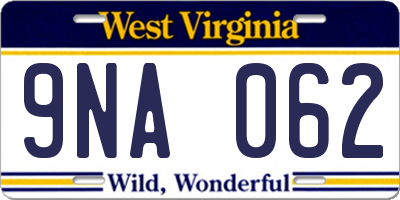 WV license plate 9NA062
