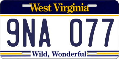 WV license plate 9NA077
