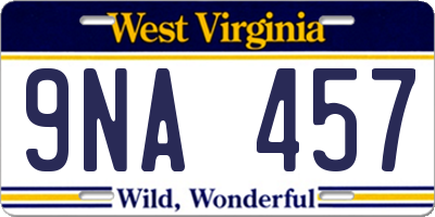 WV license plate 9NA457