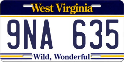 WV license plate 9NA635