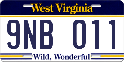 WV license plate 9NB011