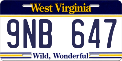 WV license plate 9NB647