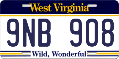 WV license plate 9NB908