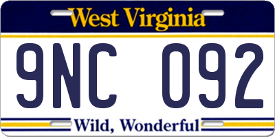 WV license plate 9NC092