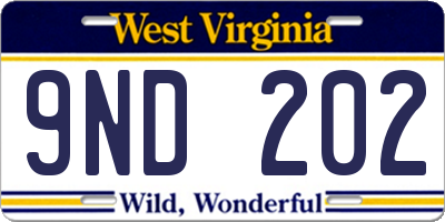 WV license plate 9ND202