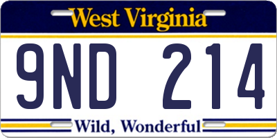 WV license plate 9ND214