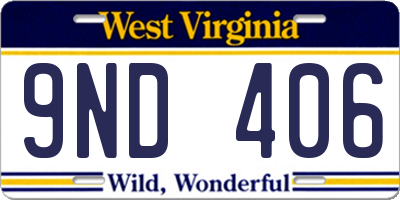 WV license plate 9ND406