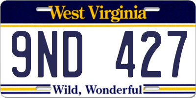WV license plate 9ND427
