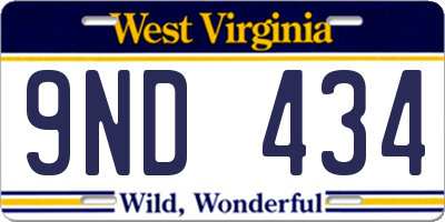 WV license plate 9ND434
