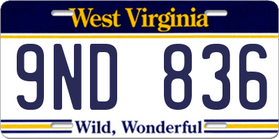 WV license plate 9ND836