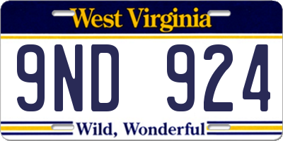 WV license plate 9ND924